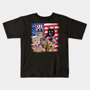 Cat 4th Of July Freedom American Flag Sunglasses Kids T-Shirt